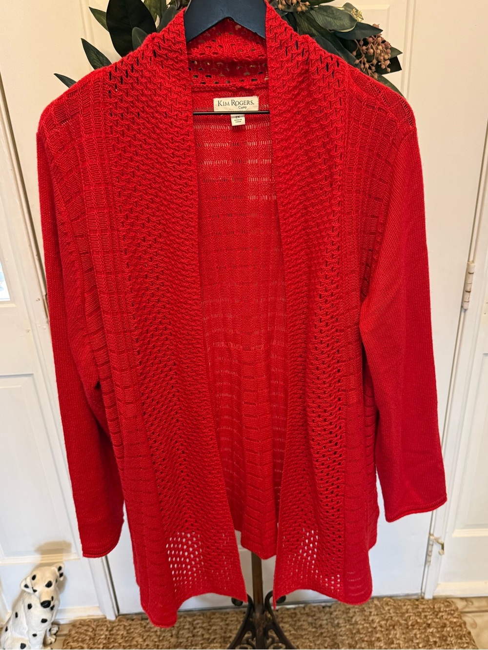 Kim Rogers Minimalist Lightweight Red Open Knit Open Front Cardigan 2X